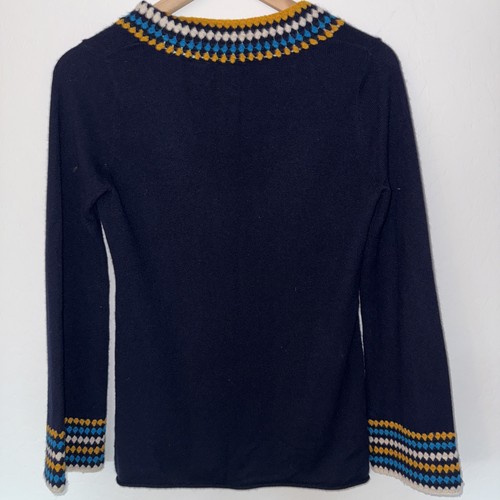 Tory Burch Crochet Knit Pullover Sweater S Navy Yellow Hippy Boho - Picture 5 of 5