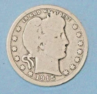 U.S.A ( 1 ) COIN BARBER  QUARTER  1915   0.9000  SILVER VERY GOOD