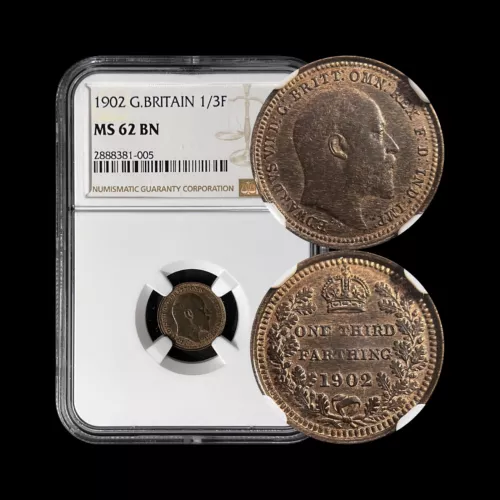 GREAT BRITAIN. 1902, 1/3 Farthing - NGC MS62 - KGV, Malta