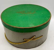 Vintage THE HUB Coos Bay Oregon Green Grey Gold Empty Hatbox Hat Box