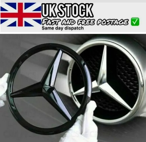 Mercedes Front GLÄNZEND SCHWARZ Grillabzeichen Abdeckung 18,8cm A C CLA GLA ML CLS E KLASSE - Bild 12 von 12