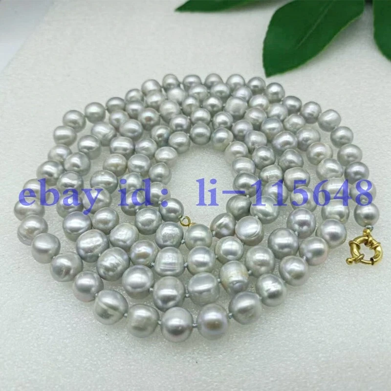 Collar de perlas cultivadas de agua dulce gris natural de 10-11 mm con broche de oro de 35 pulgadas Foto 2 de 4