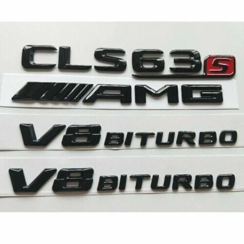 Letras 3D negras brillantes CLS63s AMG V8 BITURBO emblemas para Mercedes Benz X218 C218 Foto 2 de 2