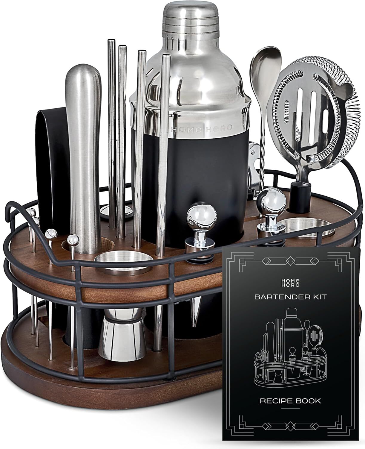 Home Hero 22-Piece Bar Set, Cocktail Shaker, Bartender Kit - Black