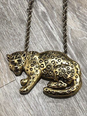 Vtg 90s Doreen Ryan Gold Tone Leopard Statement Belt Buckle  display picture 3