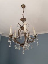 Vintage French Brass Birdcage Chandelier With Glass Bobeche Pans