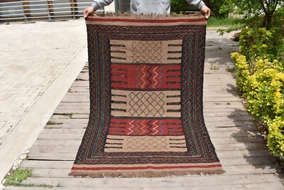 Tapis Turc 3x5 Tissé Main Anatolie Est Vintage Cicim Naturel Kilim 120x175cm - Photo 1/4