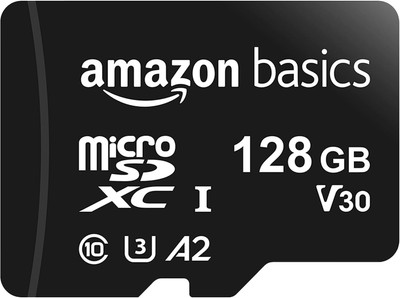 Amazon Basics Micro SDXC Memory Card with Full Size Adapter A2 U3 Read Speed 128