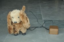 Vintage Battery Fine Textured Cloth Walking Dog Tin Toy, Japan 