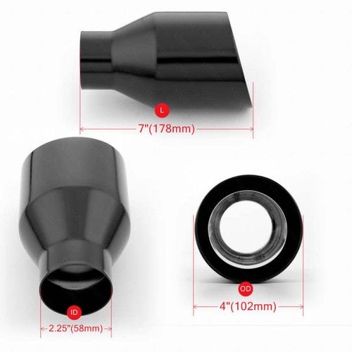 Punta de escape negra 2-1/4" entrada 4" salida 304 acero inoxidable corte angular doble pared 7" L - Imagen 5 de 5