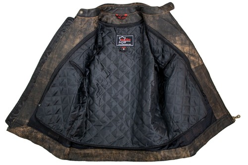 Chaqueta de cuero de motocicleta retro vintage look usado chaqueta de motocicleta motociclista helicóptero acolchada - Imagen 6 de 7