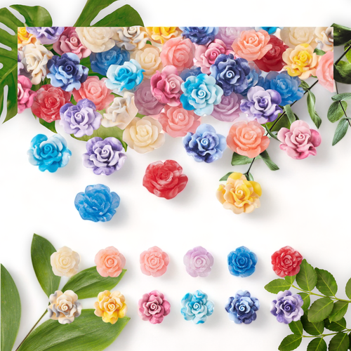 72Pcs Resin Flower Beads Flatback Kawaii Cabochons for DIY Jewelry Making - No H - Picture 2 of 7