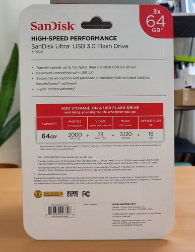 SanDisk 64GB Ultra USB 3.0 Flash Drive - (3 PACK, LIMITED EDITION) FREE SHIPPING - Afbeelding 7 van 7