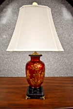 26" MIRROR RED CHINESE PORCELAIN JINGDEZHEN VASE LAMP  "GOLD/COPPER PEONY "