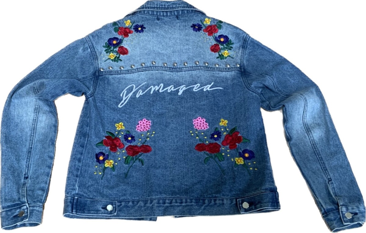 Misguided Embroidered Denim Studded Jacket Roses Flowers