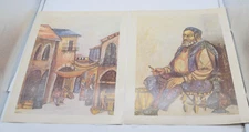 2 Large Vintage Dudu Harel Lithograph Art Prints 16.5"x12".