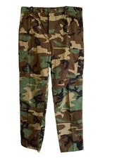 VTG US Army Military Baggy BDU Cargo Pants Men L-Long Woodland Camo Ripstop NWOT