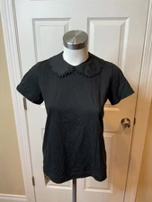 Comme Des Garcons tricot Black Short Sleeve Peter Pan Collar T-Shirt Lace Size S