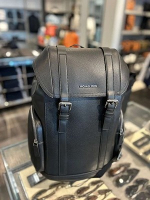 Michael Kors Cooper City Men Buckle Side Pockets Leather Travel Backpack  Black | eBay