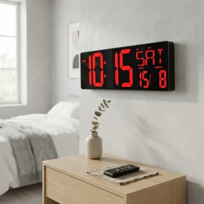 17 Zoll moderne LED Digitale Wanduhr mit Fernbedienung, Timer & einstellbarer Helligkeit