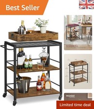 Image of Stylish 3-Tier Kitchen Trolley with Brakes and Removable Tray for Easy Dining