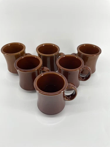 Vtg REGO Mugs Brown Stoneware C688-07 Restaurant Diner Coffee Cups Set 6 HEAVY