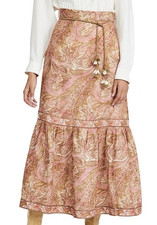 Zimmermann Brighton Paisley Midi Skirt Size 1 10 au 6 us Linen Sherbert Frill