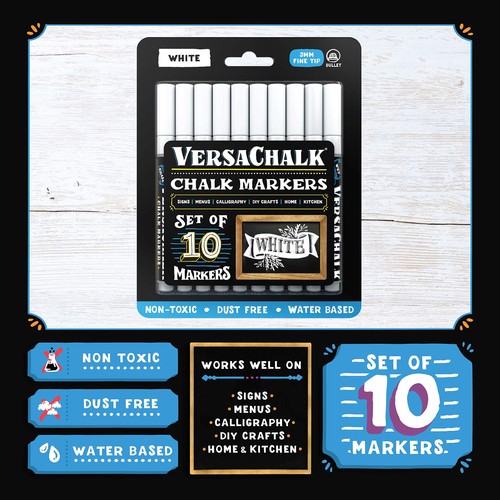 White Liquid Chalk Markers for Blackboards (Pack of 10, 3mm, Fine Tip) - Eras... - Foto 3 di 9