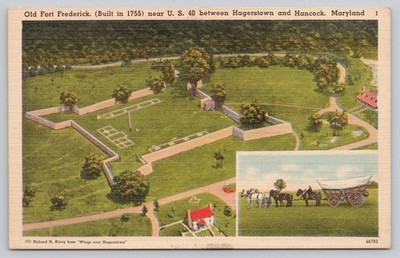 Old Fort Frederick Linen Postcard 1930s Hagerstown Maryland Historic