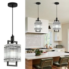 Modern Pendant Light Fixtures with Clear Glass Stripe Glass/Black 1 Pack 12in