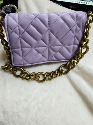Zara Lavender Quilted Shoulder Bag Chain Strap Gold Hardware for Women