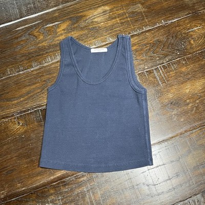Perfect White Tee Tank Women Sz S Blondie Navy Blue Ribbed Top Cotton Blend USA
