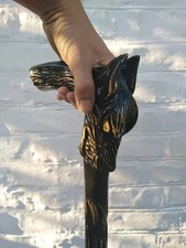 Wolf design wooden hand carved walking stick for men women walking cane