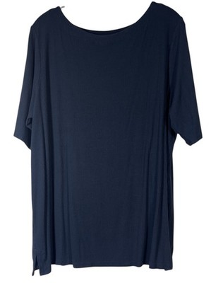 J Jill Sz 2X Women s Top Navy Blue Ribbed 1/2 Sleeve Stretch Knit Boatneck
