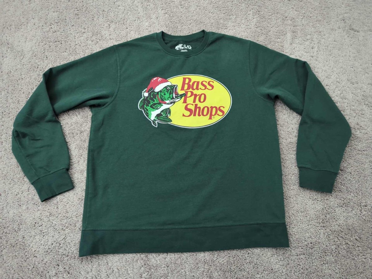 Bass Pro Shops Pullover Mens Large Green Long Sleeve Santa Bass