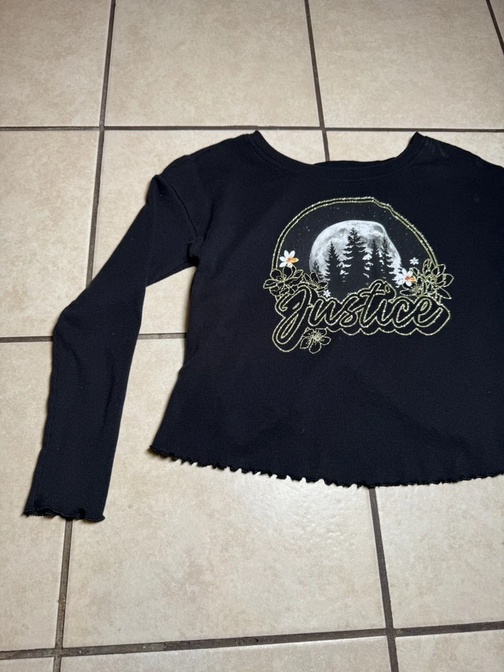 Justice girl черный длинным рукавом рубашка размер M (10) открытый в спине - Изображение 3 из 4