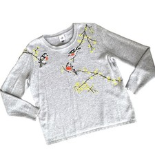 Cabi Songbird Sweater 4482 Gray Birds Size Small Long Sleeve Pullover