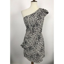 Nanette Lepore Dress Women Sz 4 Mini Print Silk One Shoulder