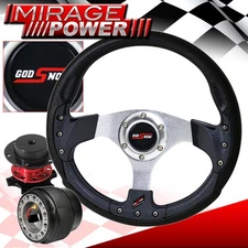 Carbon Fiber Inner Trim Pvc Steering Wheel + Red Quick Release For 90-93 Accord