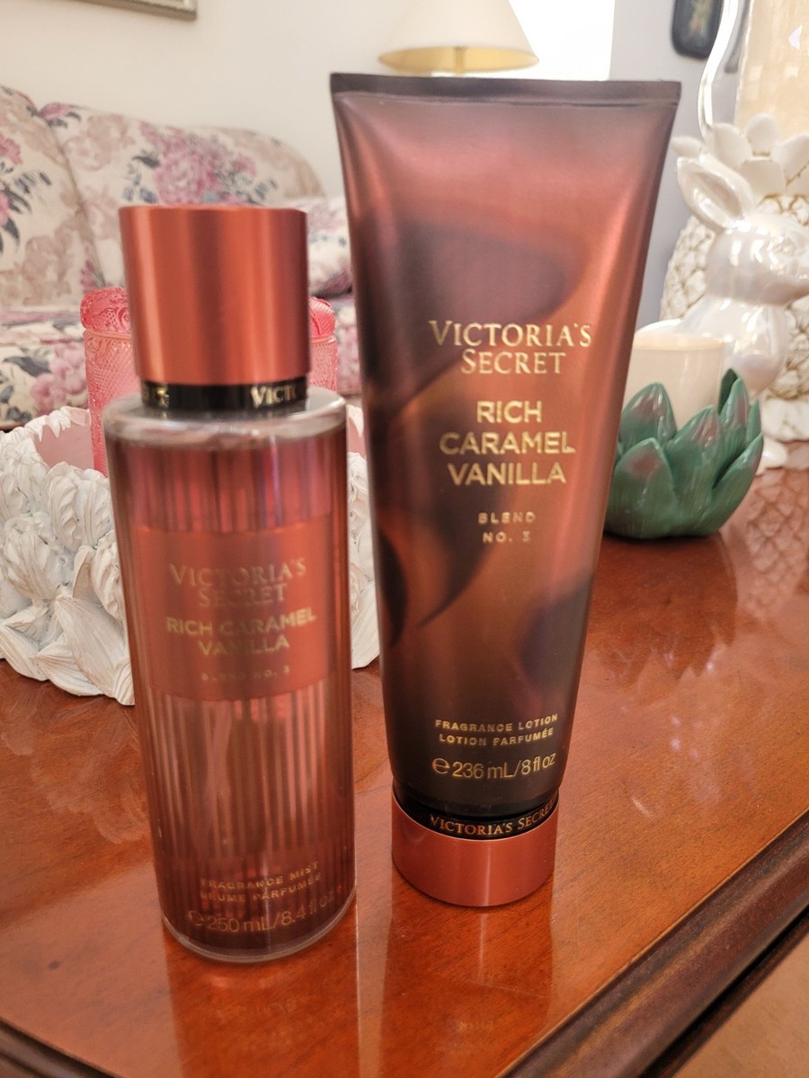 VICTORIAS SECRET RICH CARAMEL VANILLA Body Mist Lotion Set 8oz