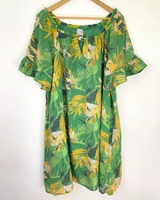 Naif Anthropologie Womens Green Tropical Leaves Shift Dress Size XL Hawaiian