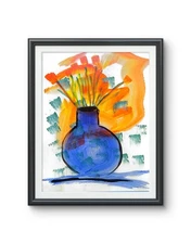 Floral Expressionism Vase 14X11 Handmade Signed Colorful Original Art Home Decor
