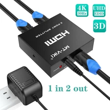 MT-VIKI 1 in 2 Out HDMI Splitter 4K@30Hz Powered 1x2 Dual Monitors for PS4 HDTV