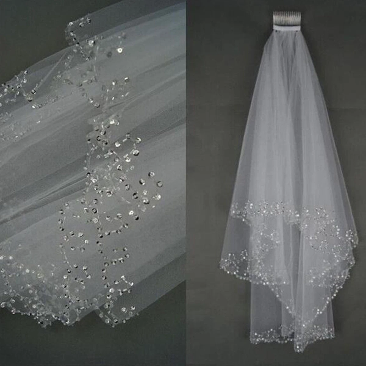Velo Sposa Velo da sposa corto da donna con bordo in nastro