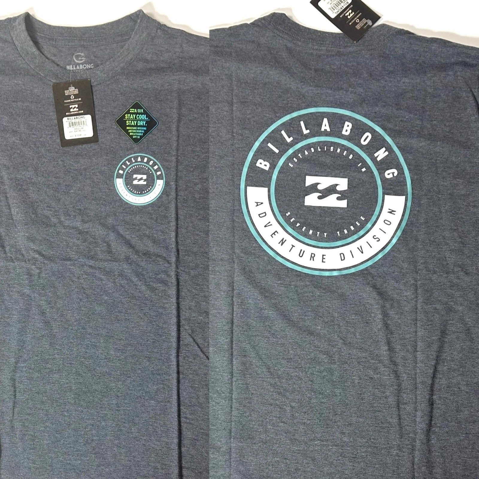 New M Billabong Moisture Wicking Breathable Tri Blend Black Beach Fishing Shirt