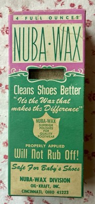 Vintage Mid Century Nuba-Wax Original Pink & Green Box / Bottle Baby Shoe Polish