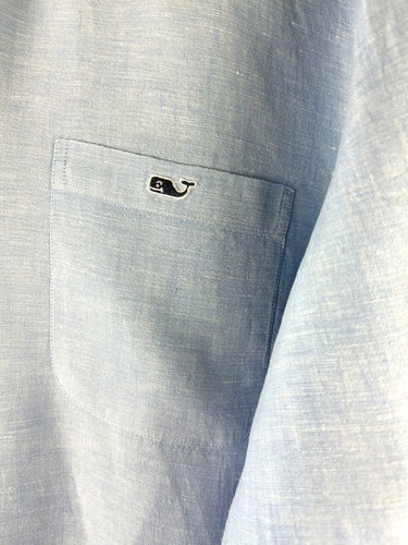 Preppy Classic Blue Linen Logo Vinyard Vines Classic Fit Tucker Shirt, Men's XL - Picture 5 of 12