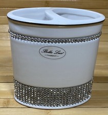 Bella Lux NEW  White RHINESTONE TOOTHBRUSH LUX HOLDER Vanity Glam Bath SPARKLE