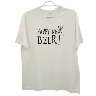 Noize Men's 100% Cotton Happy New Beer Graphic T-Shirt White XXL