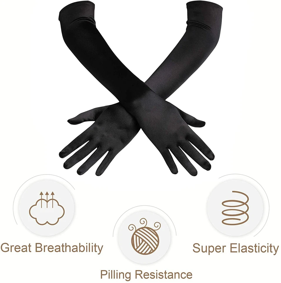 奥黛丽风格复制品肘长缎面歌剧手套女式圣诞服装 — 第 3/4 张图片